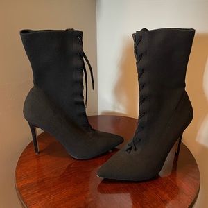 ALDO Black Fabric Pointed Toe High Heeled Booties